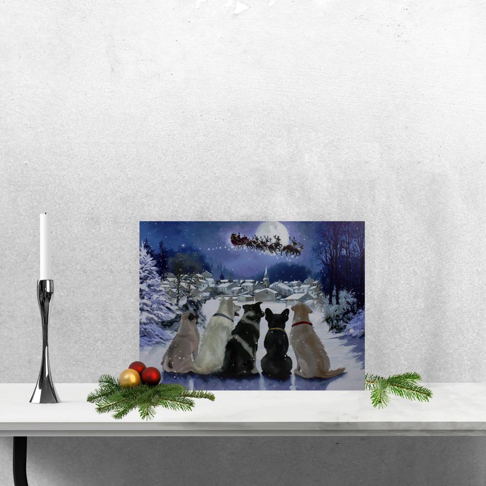 LED Lighted Fiber Optic Dogs and Santa's Sleigh Christmas Wall Art 12" x 15.75". Picture 2