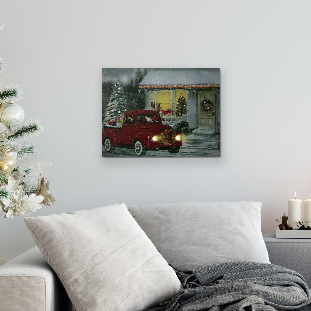 LED Lighted Fiber Optic Santa in Truck Christmas Canvas Wall Art 11.75" x 15.75". Picture 2