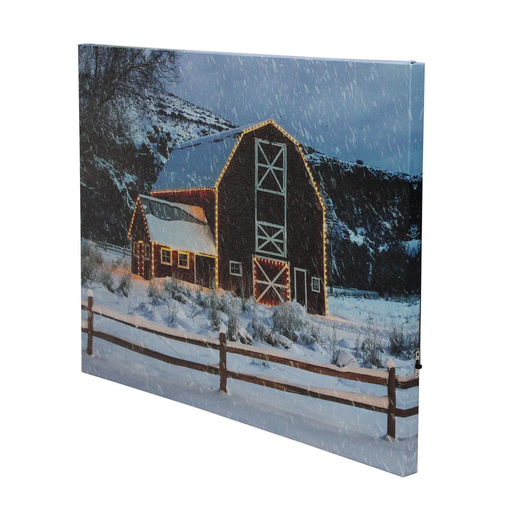 LED Fiber Optic Snowy Red Barn Christmas Canvas Wall Art 15.75" x 12". Picture 2