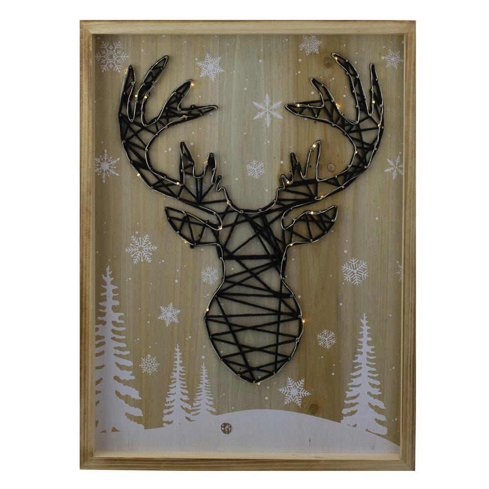15.75" Lighted Wooden Reindeer String Art Christmas Wall Hanging. Picture 1
