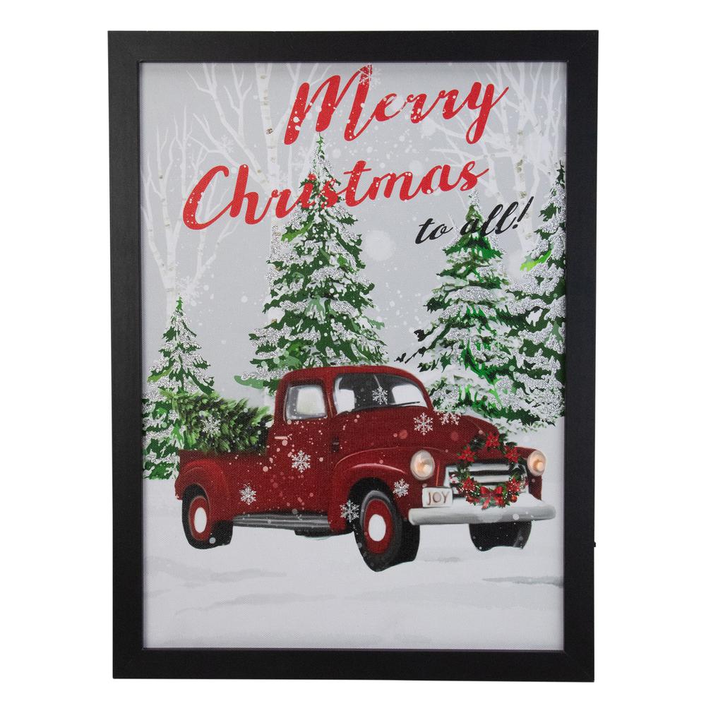 15.75" Black Frame Red Vintage Truck LED Wooden Christmas Box. Picture 1