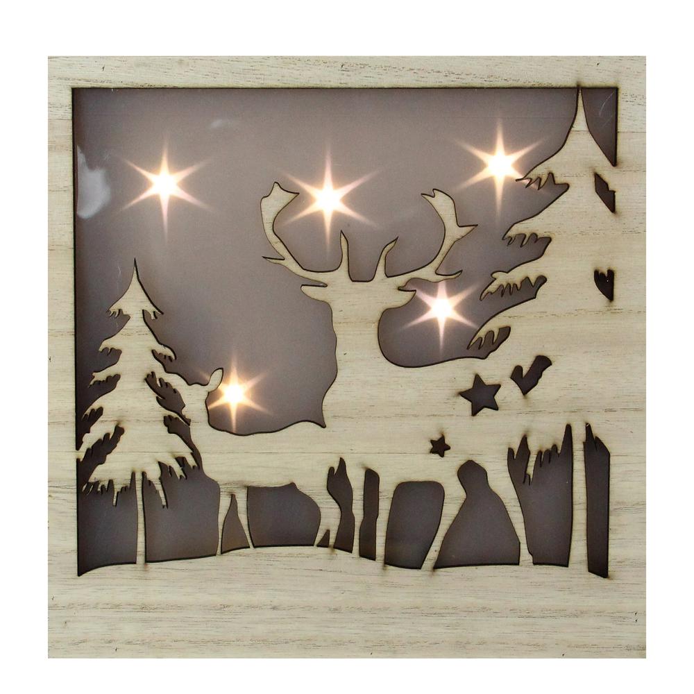 LED Lighted Buck and Doe Silhouette Wood Christmas Wall Plaque. Picture 1