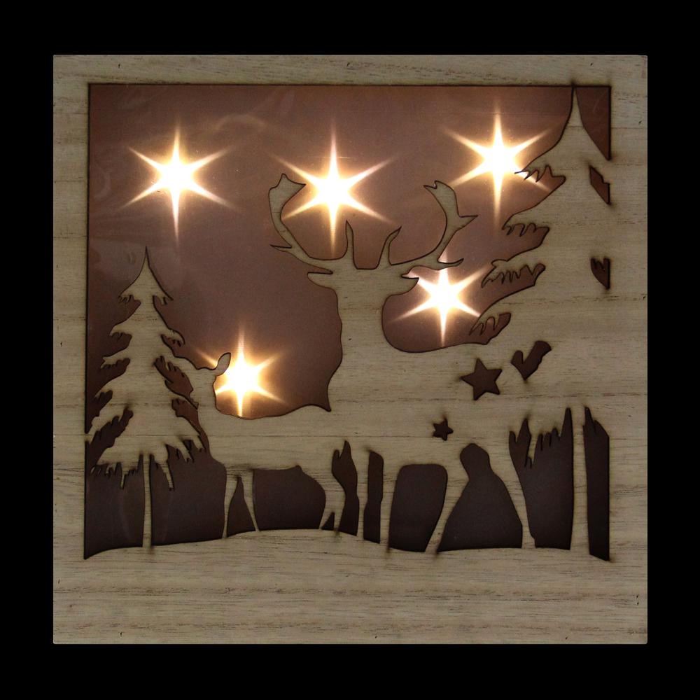 LED Lighted Buck and Doe Silhouette Wood Christmas Wall Plaque. Picture 3