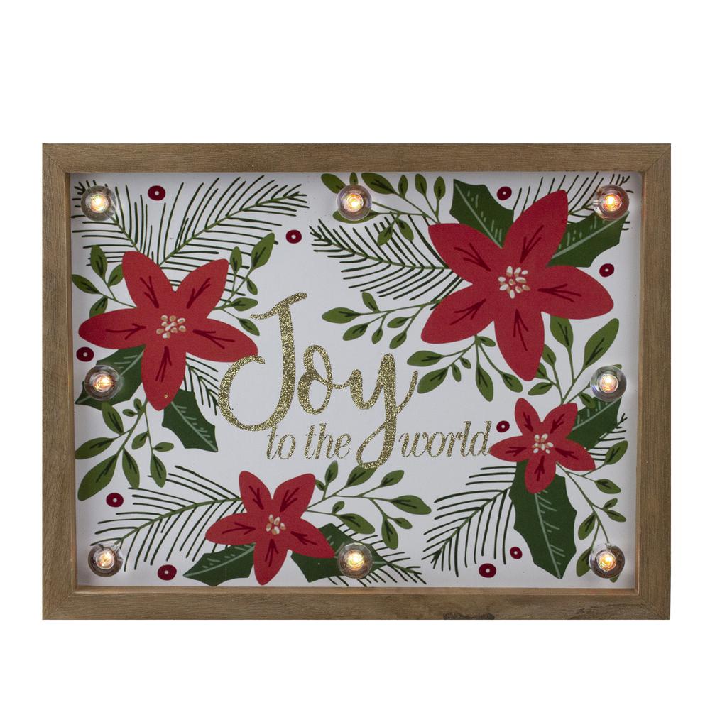 11.8" Brown Wooden Frame Poinsettia "Joy to the World" in Glitter Christmas. Picture 1