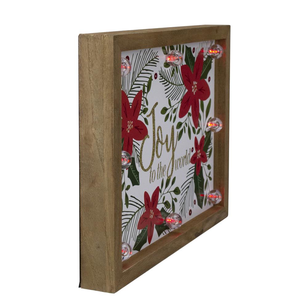 11.8" Brown Wooden Frame Poinsettia "Joy to the World" in Glitter Christmas. Picture 2