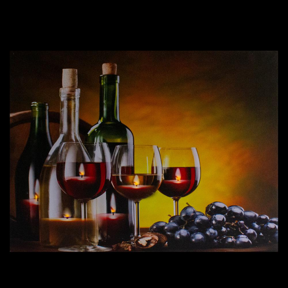 LED Lighted Flickering Wine  Grapes and Candles Canvas Wall Art 15.75". Picture 3