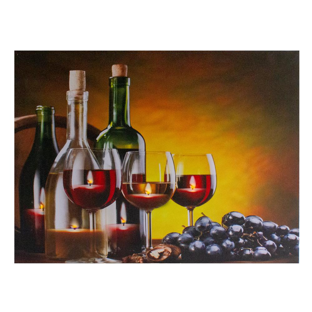 LED Lighted Flickering Wine  Grapes and Candles Canvas Wall Art 15.75". The main picture.