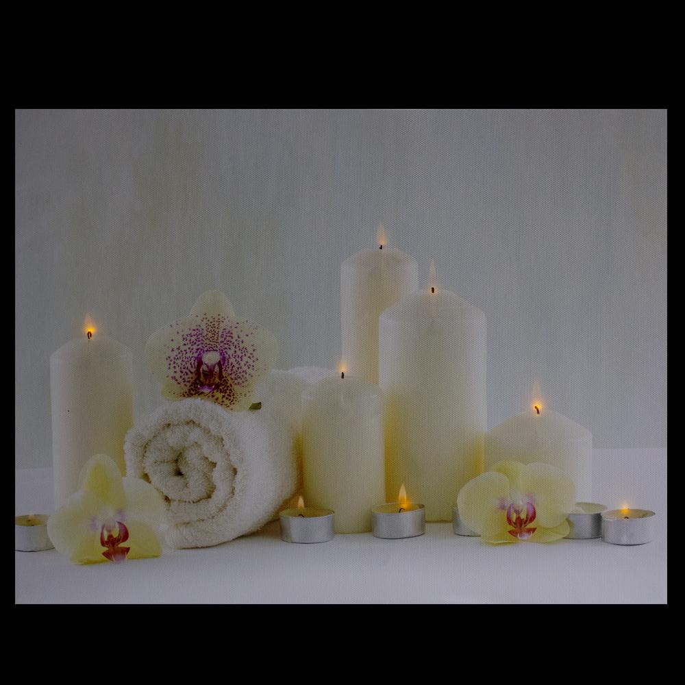 LED Lighted Candles and Orchids Spa Inspired Canvas Wall Art 15.75". Picture 3