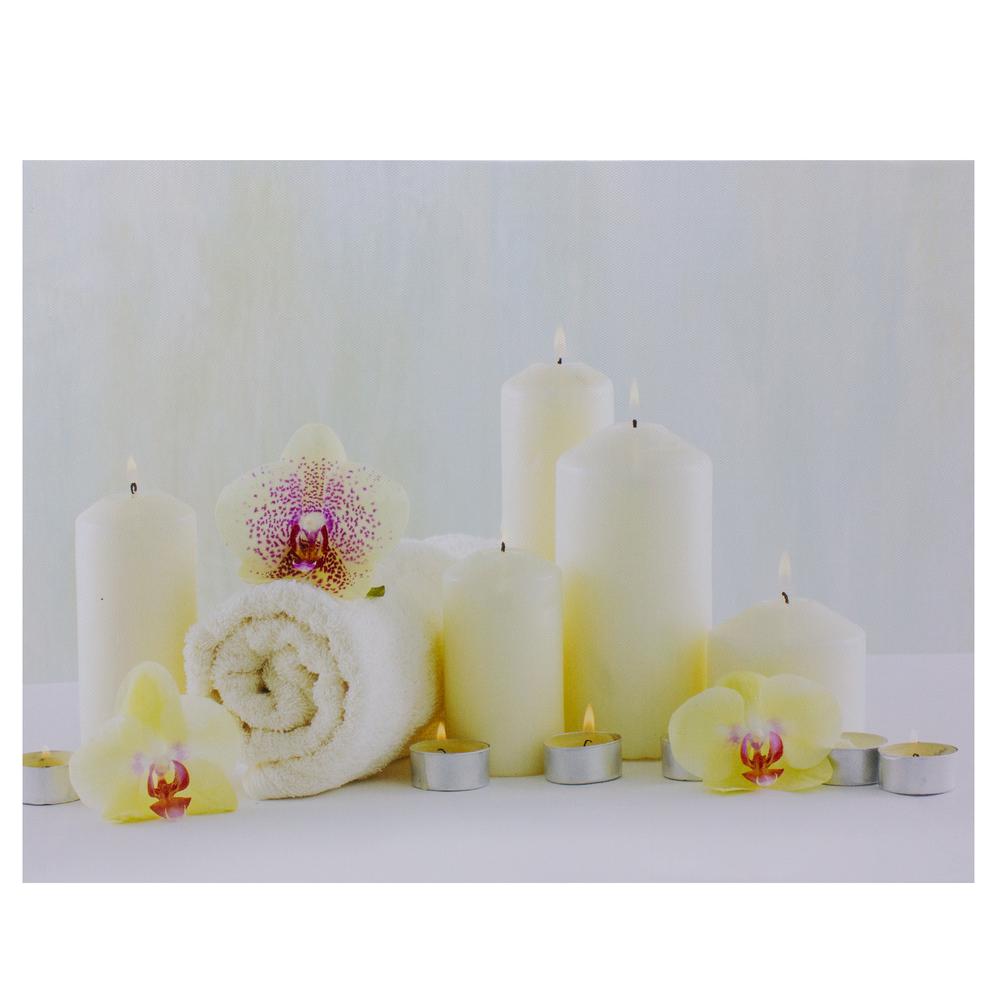 LED Lighted Candles and Orchids Spa Inspired Canvas Wall Art 15.75". The main picture.