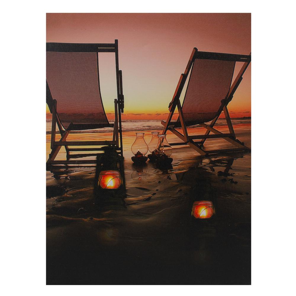 LED Lighted Sunset Beach Chairs with Lanterns Canvas Wall Art 15.75". The main picture.