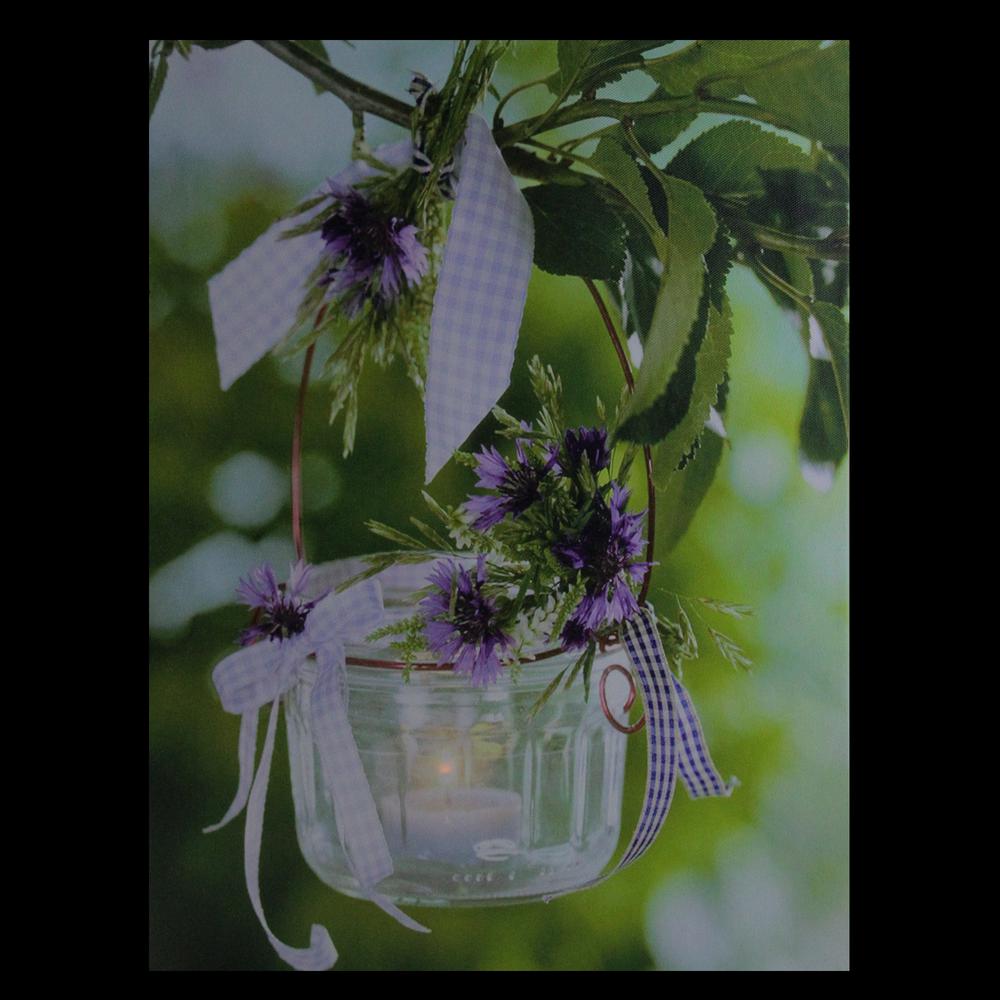 LED Lighted Tea Candle with Purple Flowers Canvas Wall Art 15.75" x 11.75". Picture 2