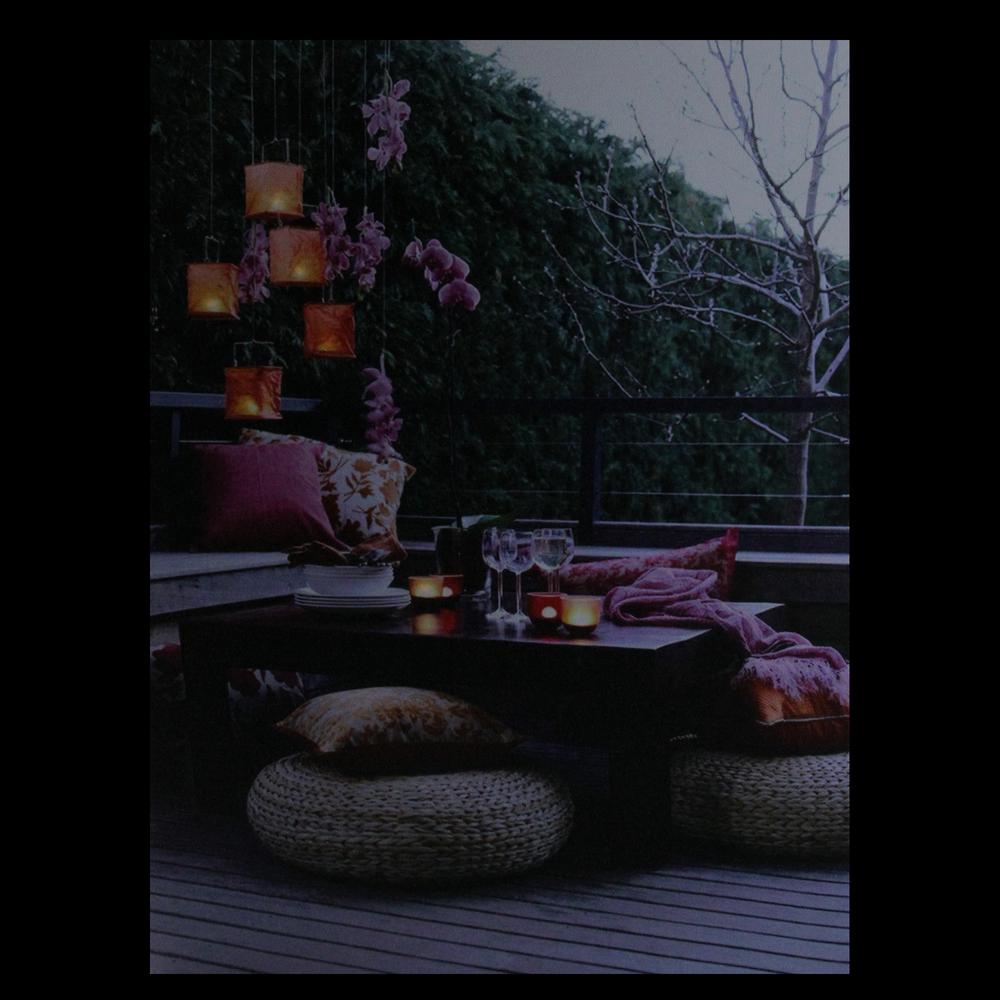 LED Lighted Pink Orchid and Candle Lantern Patio Party Scene Canvas Wall Art 15.75" x 11.75". Picture 2