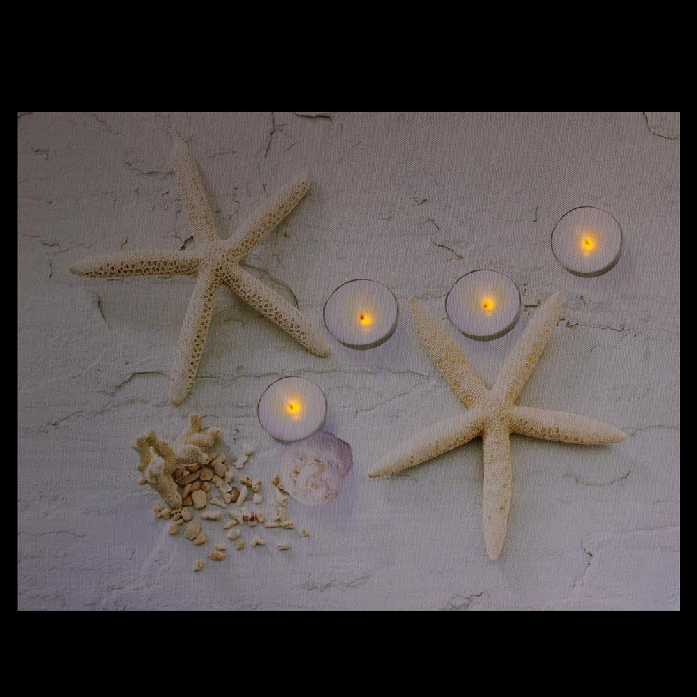 LED Lighted Starfish  Seashell and Tea Light Candles Canvas Wall Art 15.75". Picture 3