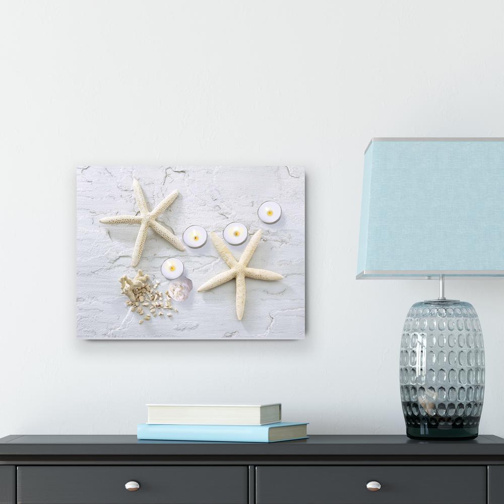 LED Lighted Starfish  Seashell and Tea Light Candles Canvas Wall Art 15.75". Picture 2