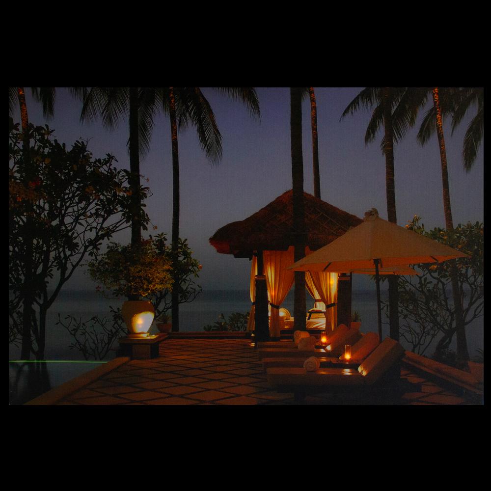 LED Lighted Tiki Hut Relaxation Scene Canvas Wall Art 23.5". Picture 3