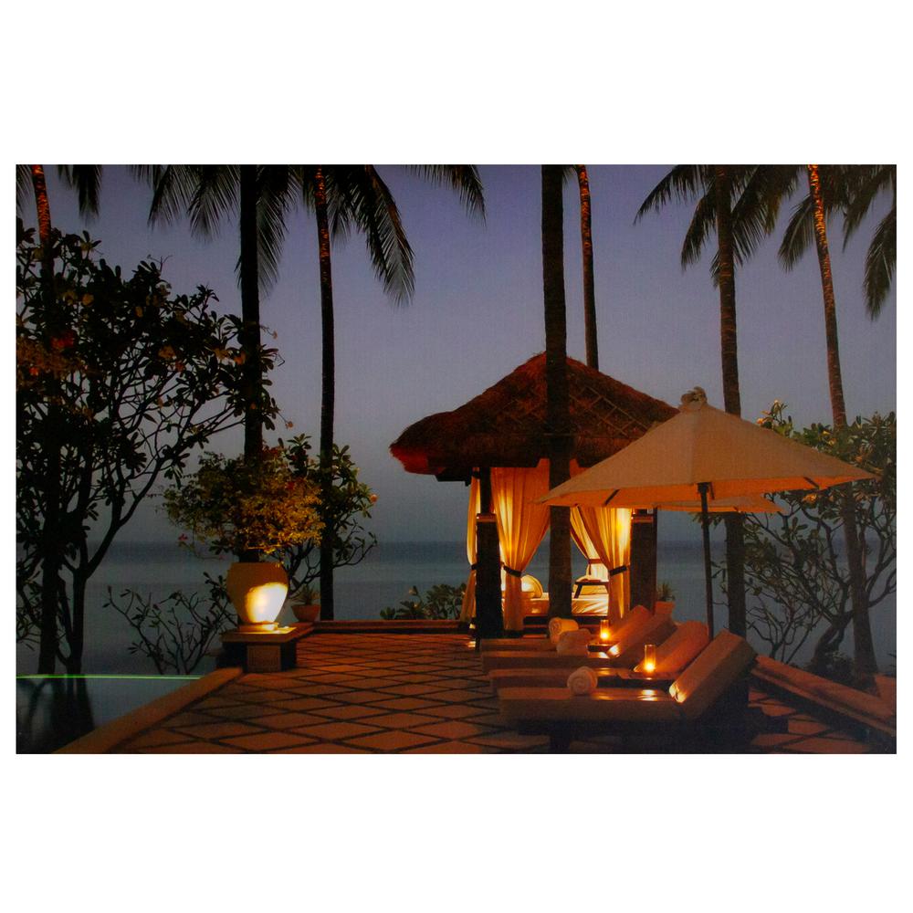 LED Lighted Tiki Hut Relaxation Scene Canvas Wall Art 23.5". Picture 1