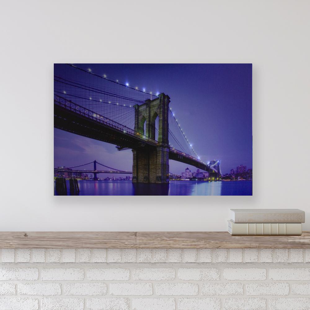 LED Lighted Famous New York City Brooklyn Bridge Canvas Wall Art 15.75" x 23.5". Picture 2