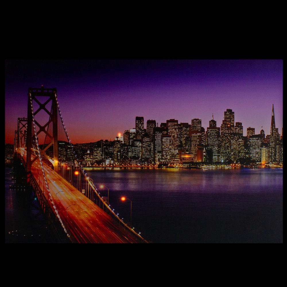 LED Lighted Famous San Francisco Oakland Bay Bridge Canvas Wall Art 23.5". Picture 3