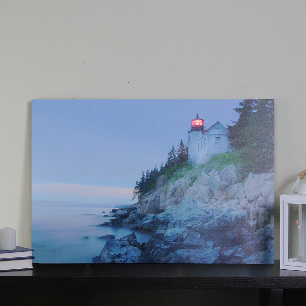 LED Lighted Lighthouse Home with Morning Sunrise Canvas Wall Art 15.75" x 23.5". Picture 4