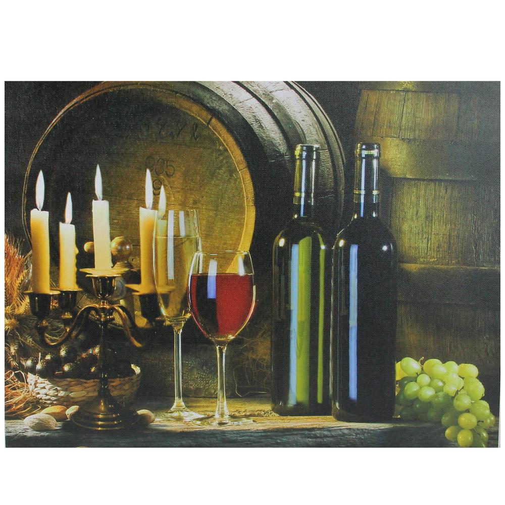 15.75" LED Lighted Flickering Candles and Wine Canvas Wall Art Decor. Picture 1
