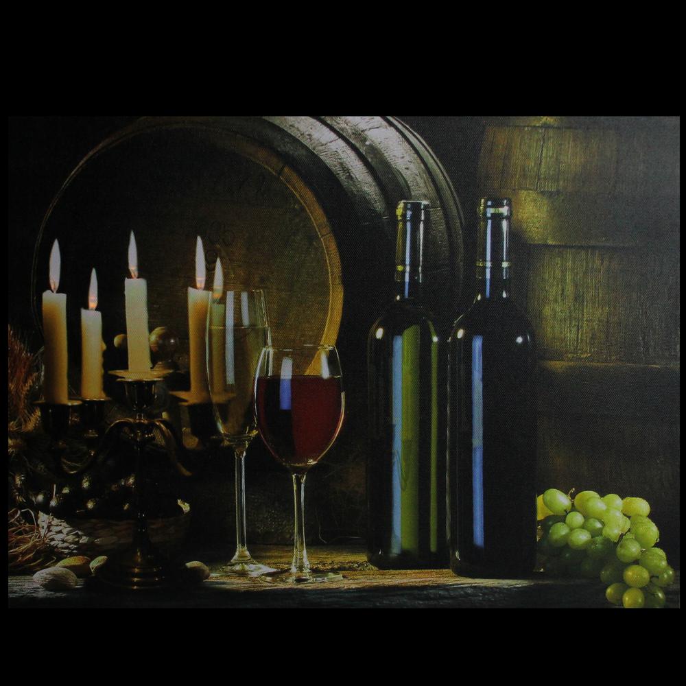 15.75" LED Lighted Flickering Candles and Wine Canvas Wall Art Decor. Picture 2