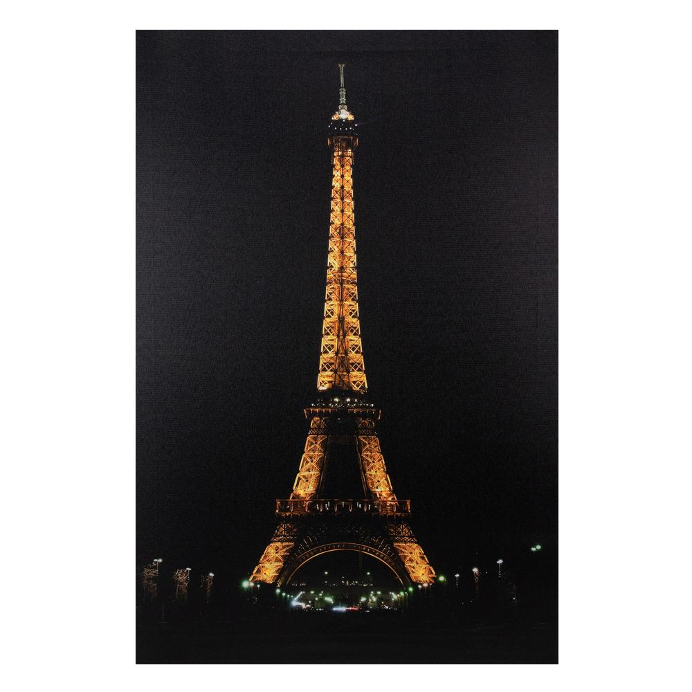 23.5" LED Lighted Famous Eiffel Tower Paris France at Night Canvas Wall Art. Picture 1