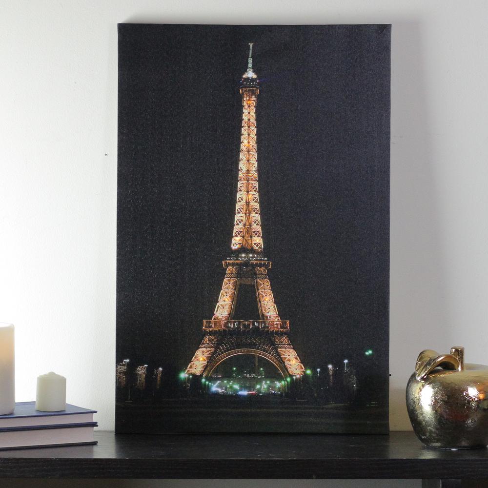 23.5" LED Lighted Famous Eiffel Tower Paris France at Night Canvas Wall Art. Picture 4