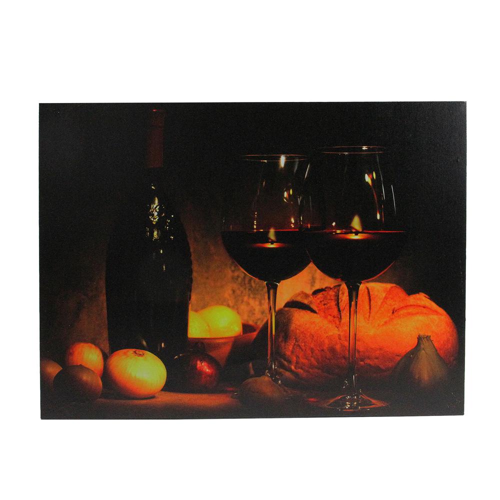 Orange LED Lighted Flickering Wine  Bread  and Candles Canvas Wall Art 15.75" x 11.75". Picture 1