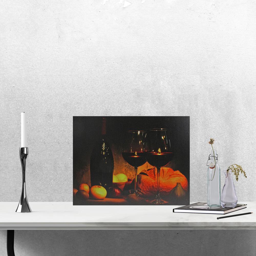 Orange LED Lighted Flickering Wine  Bread  and Candles Canvas Wall Art 15.75" x 11.75". Picture 2
