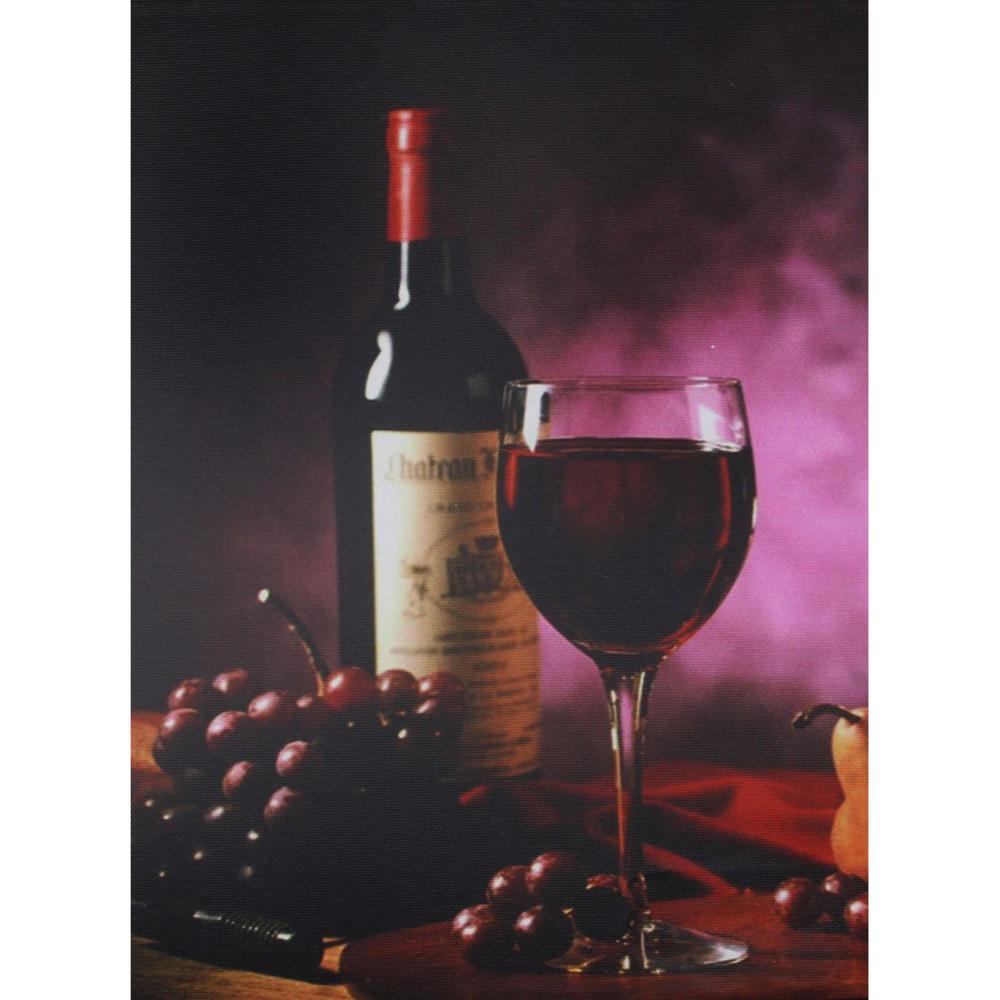 Purple LED Lighted Flickering Wine and Candle Wall Art 11.75" x 15.75". Picture 3