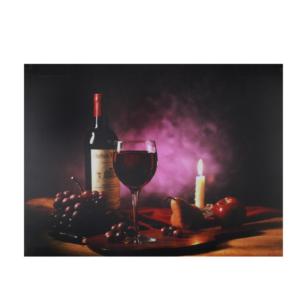 Purple LED Lighted Flickering Wine and Candle Wall Art 11.75" x 15.75". Picture 1