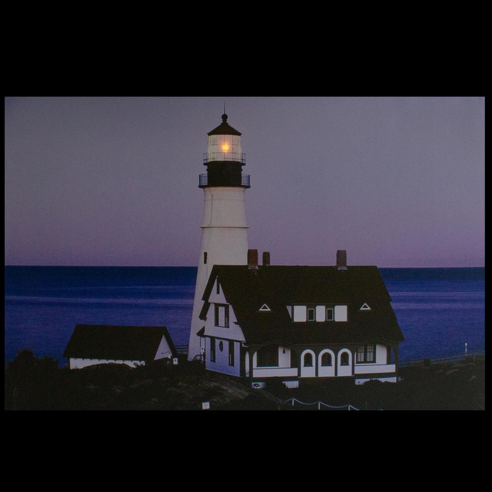LED Lighted Dusk Lighthouse Seaside Scene Canvas Wall Art 15.75" x 23.75". Picture 3