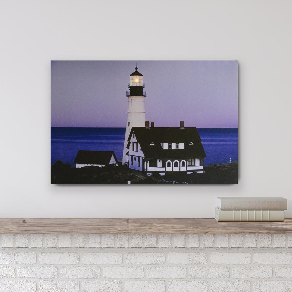 LED Lighted Dusk Lighthouse Seaside Scene Canvas Wall Art 15.75" x 23.75". Picture 2