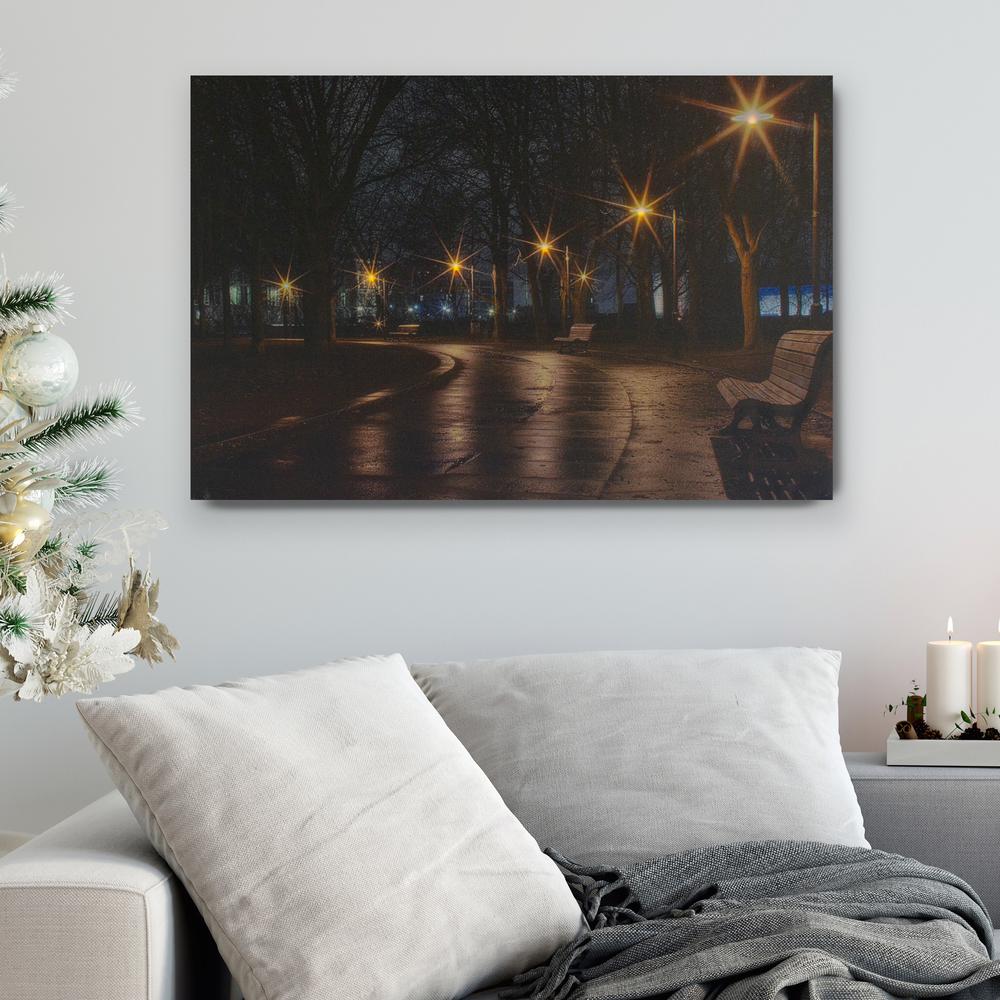 LED Lighted Nighttime City Park Scene Canvas Wall Art 23.75". Picture 2