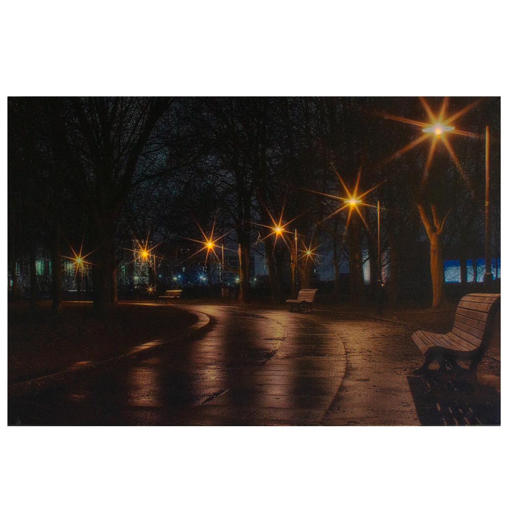 LED Lighted Nighttime City Park Scene Canvas Wall Art 23.75". Picture 1