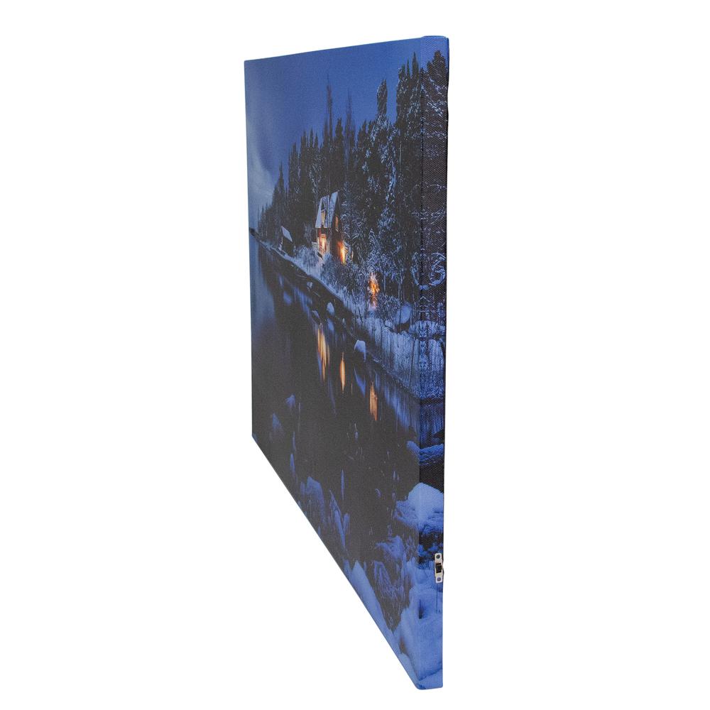 23.75" LED Lighted Rustic Lodge Cabin on the Lake Canvas Wall Art. Picture 2