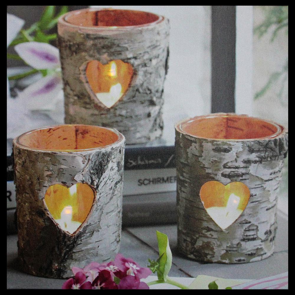 12" Gray and White LED Lighted Flickering Rustic Birch Candles Canvas Wall Art. Picture 4