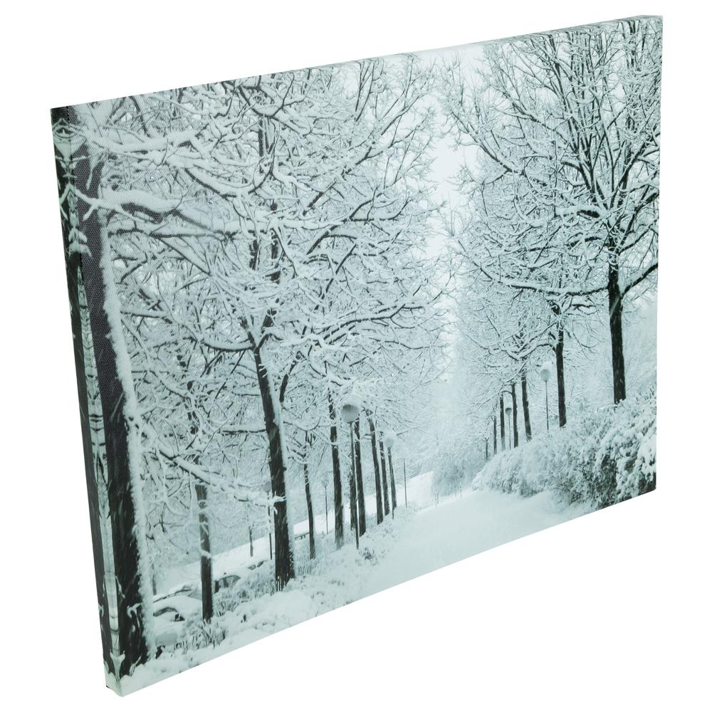LED Lighted Fiber Optic Twinkling Snow Covered Tree Scene Canvas Wall Art 15.75" x 11.75". Picture 4