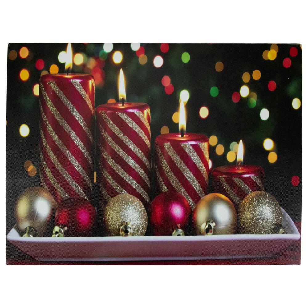 LED Lighted Red and Gold Christmas Candles Display Canvas Wall Art 11.75" x 15.75". Picture 1