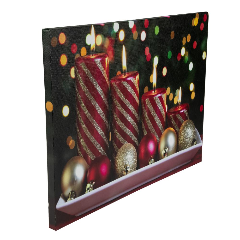LED Lighted Red and Gold Christmas Candles Display Canvas Wall Art 11.75" x 15.75". Picture 4