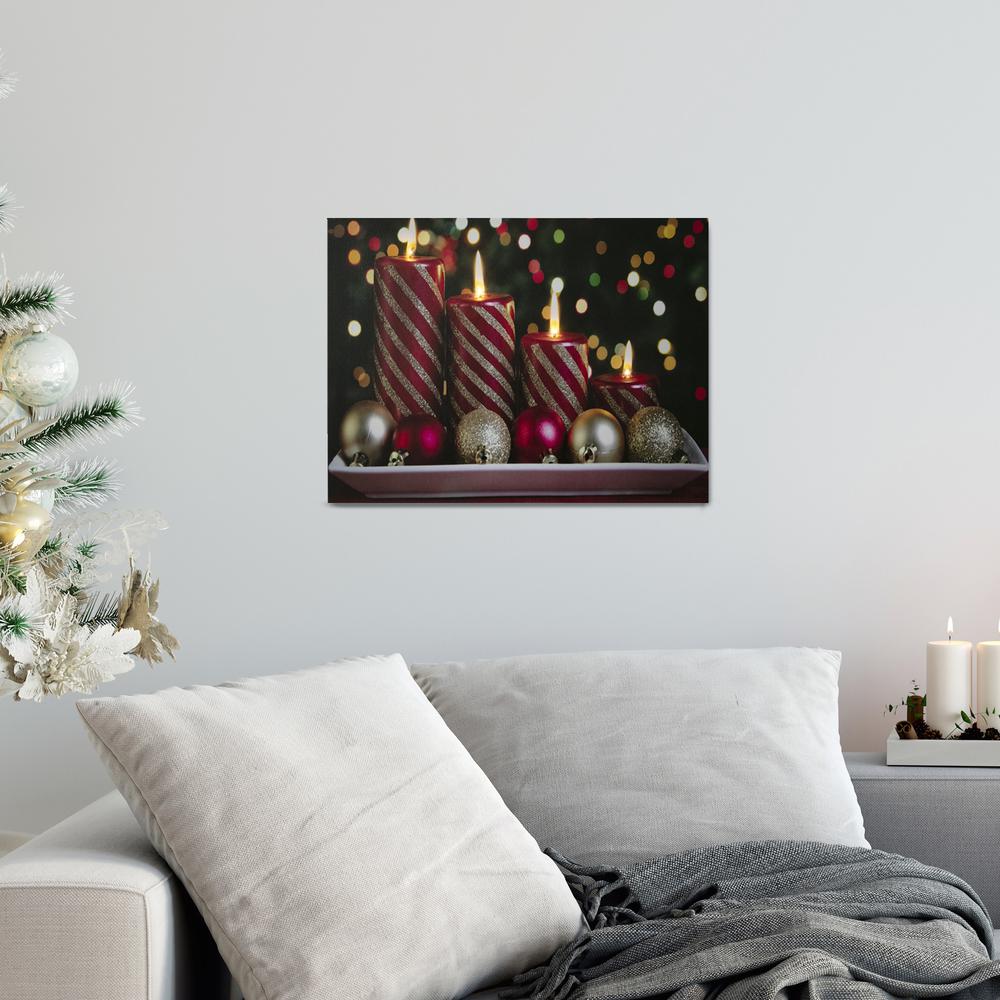 LED Lighted Red and Gold Christmas Candles Display Canvas Wall Art 11.75" x 15.75". Picture 2
