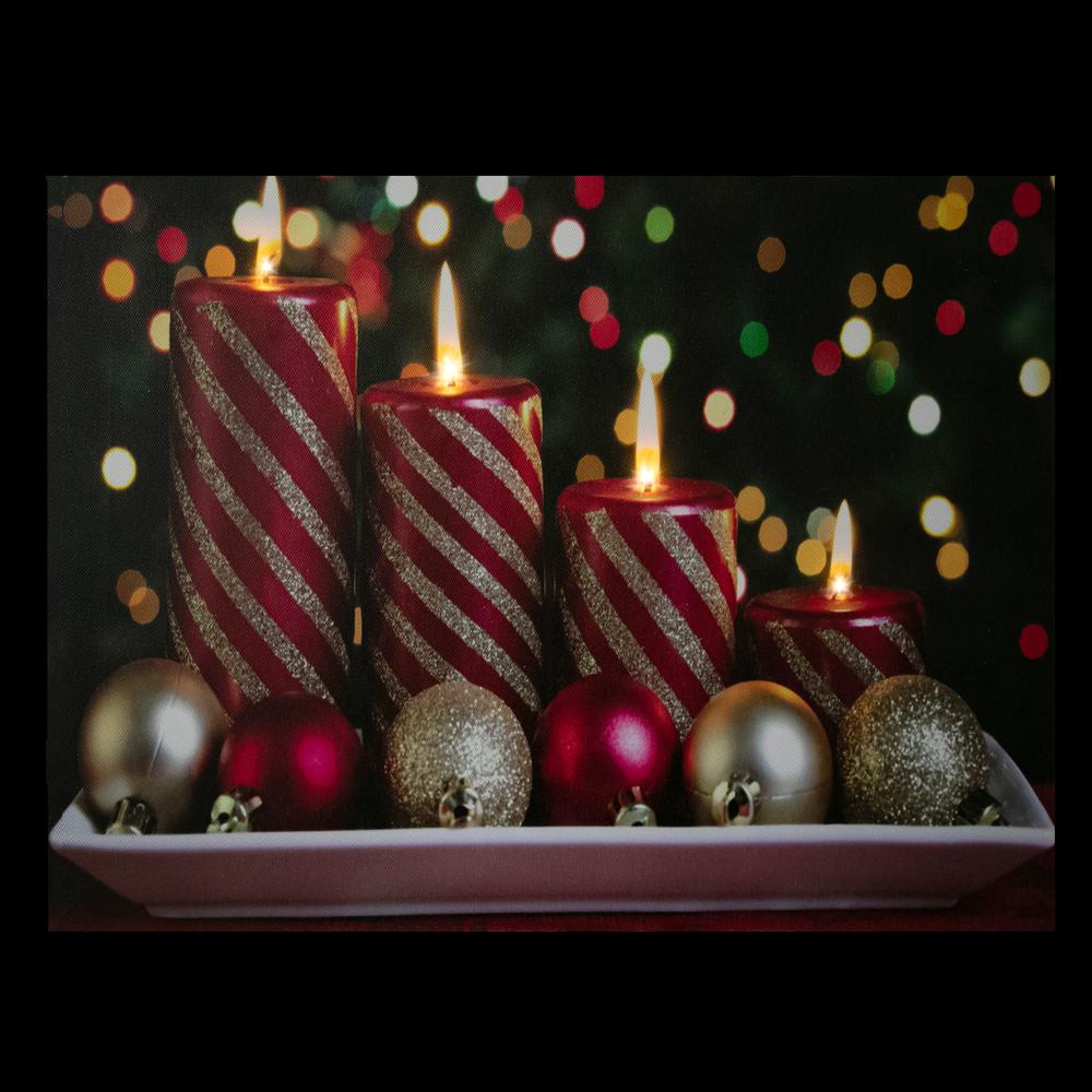 LED Lighted Red and Gold Christmas Candles Display Canvas Wall Art 11.75" x 15.75". Picture 3