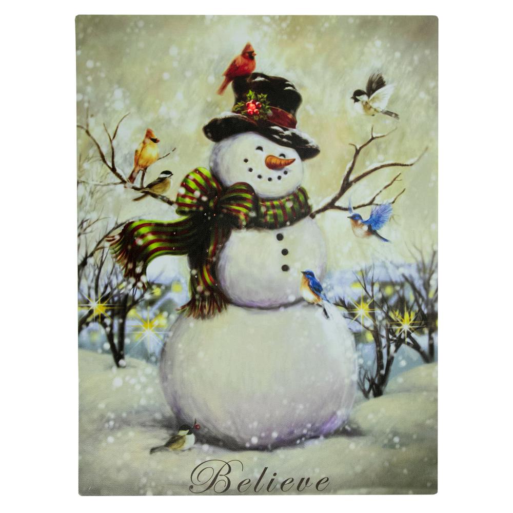 LED Lighted Snowman and Bird Friends Christmas Canvas Wall Art 15.75" x 11.75". Picture 5