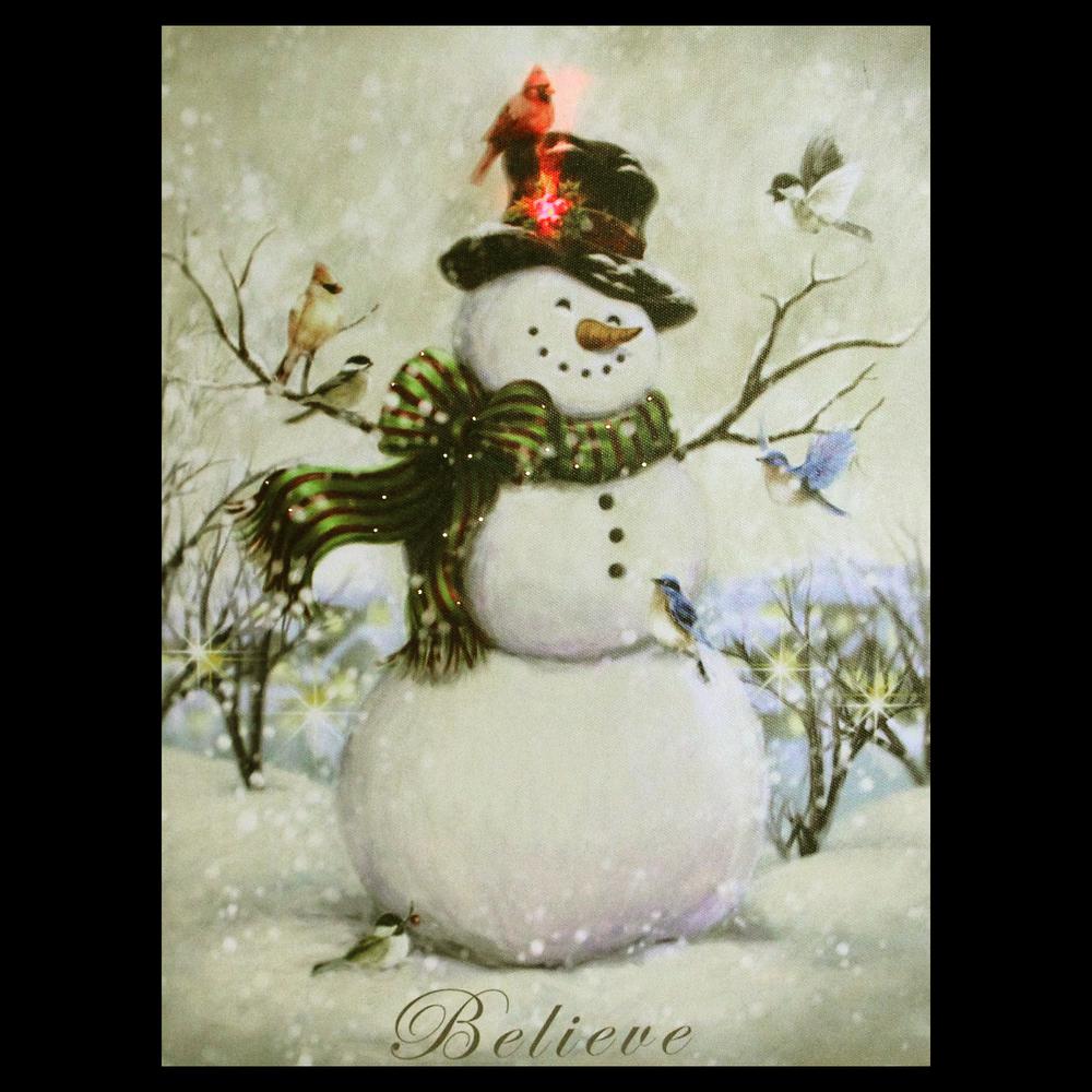 LED Lighted Snowman and Bird Friends Christmas Canvas Wall Art 15.75" x 11.75". Picture 6