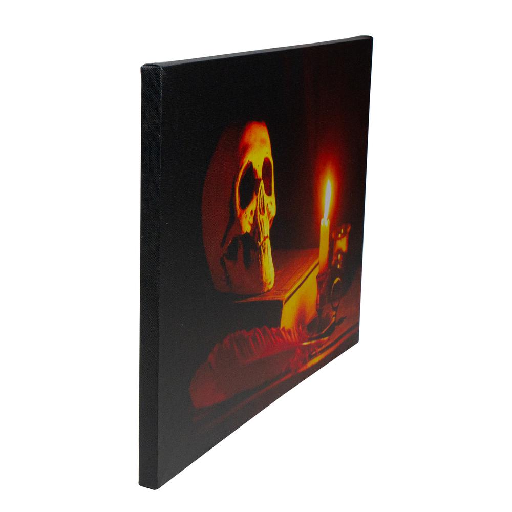 Black and Orange LED Lighted Skull Halloween Wall Art 12" x 15.75". Picture 4