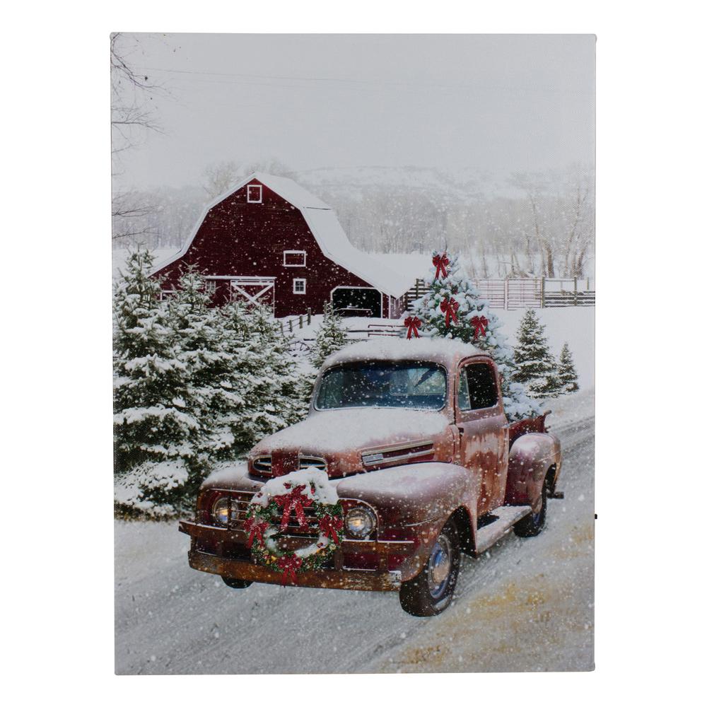 LED Lighted Fiber Optic Truck with Tree Christmas Canvas Wall Art 15.75"  x 11.75". Picture 1