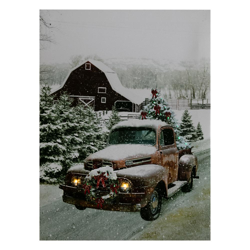 LED Lighted Fiber Optic Truck with Tree Christmas Canvas Wall Art 15.75"  x 11.75". Picture 4