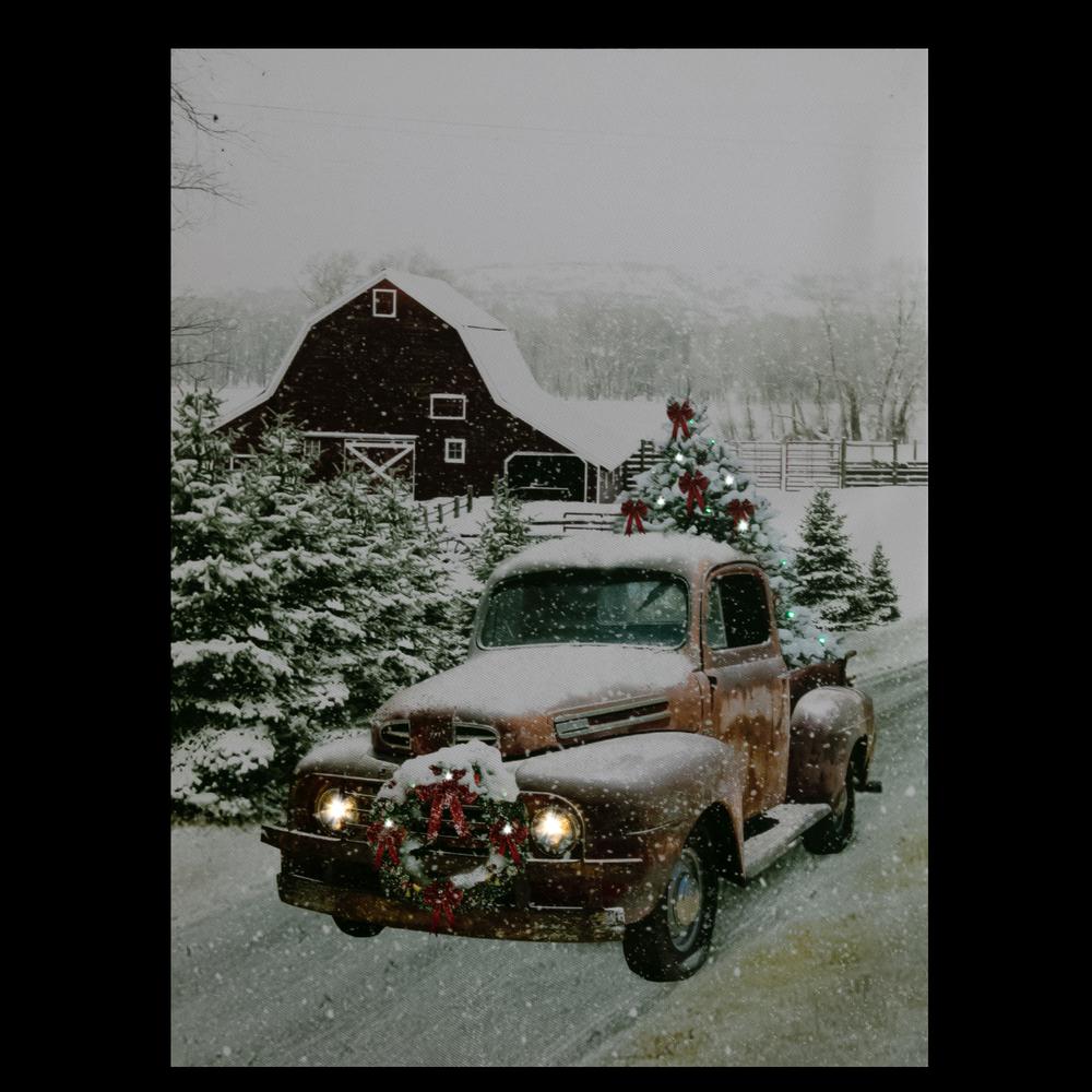 LED Lighted Fiber Optic Truck with Tree Christmas Canvas Wall Art 15.75"  x 11.75". Picture 3