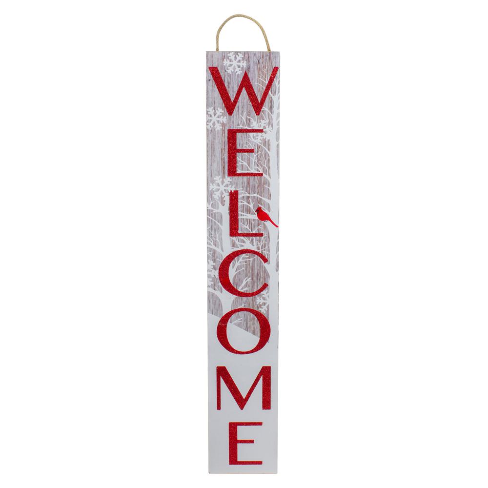 Red and White Cardinal 'Welcome' Christmas Wall Decor. Picture 1