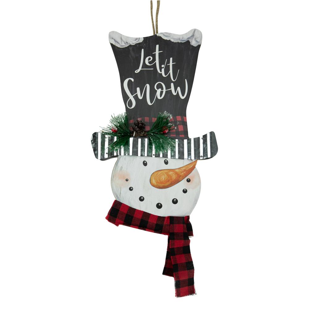 17" Wooden 'Let it Snow' Snowman with Plaid Scarf Christmas Wall Sign. The main picture.